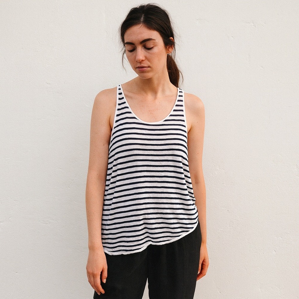 Eileen Fisher Black & White Striped Scoop Neck Tank